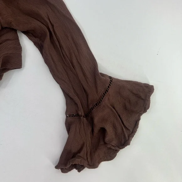 Entro Brown Boho Bell Sleeve Mini Dress or Tunic Shirt Size L Large - Picture 10 of 11